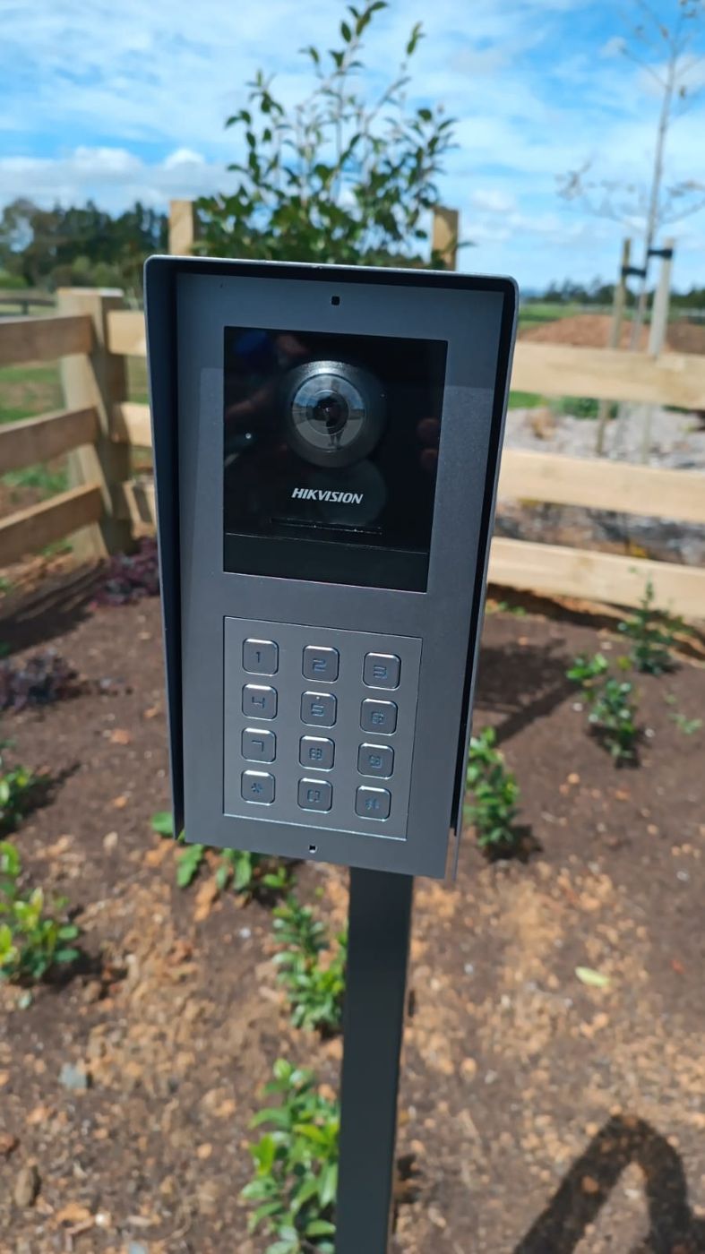 Hikvision gate intercom on a freestanding post