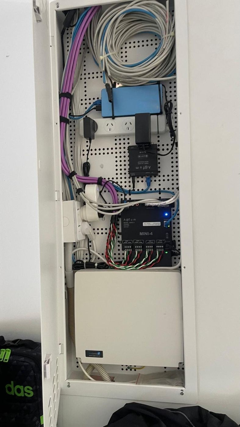 Axium multiroom audio amplifier in the comms cabinet