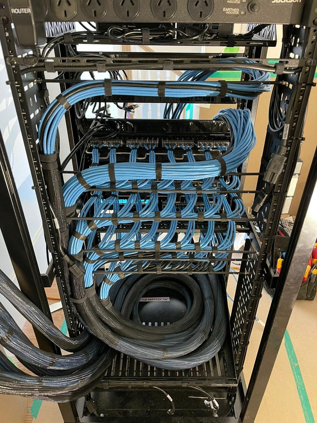Structured cabling: every data run neatly dressed into the rack